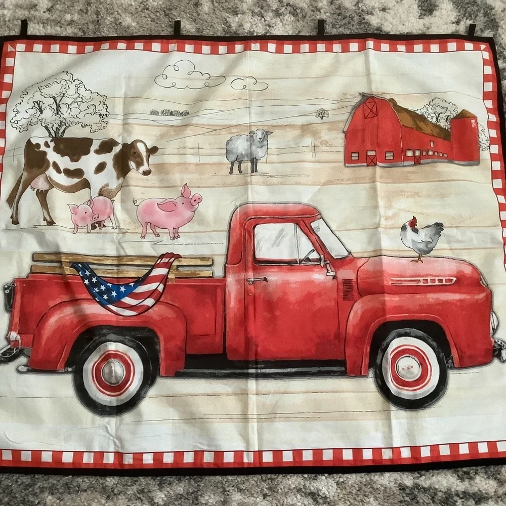 Red truck wall hanging with top tabs